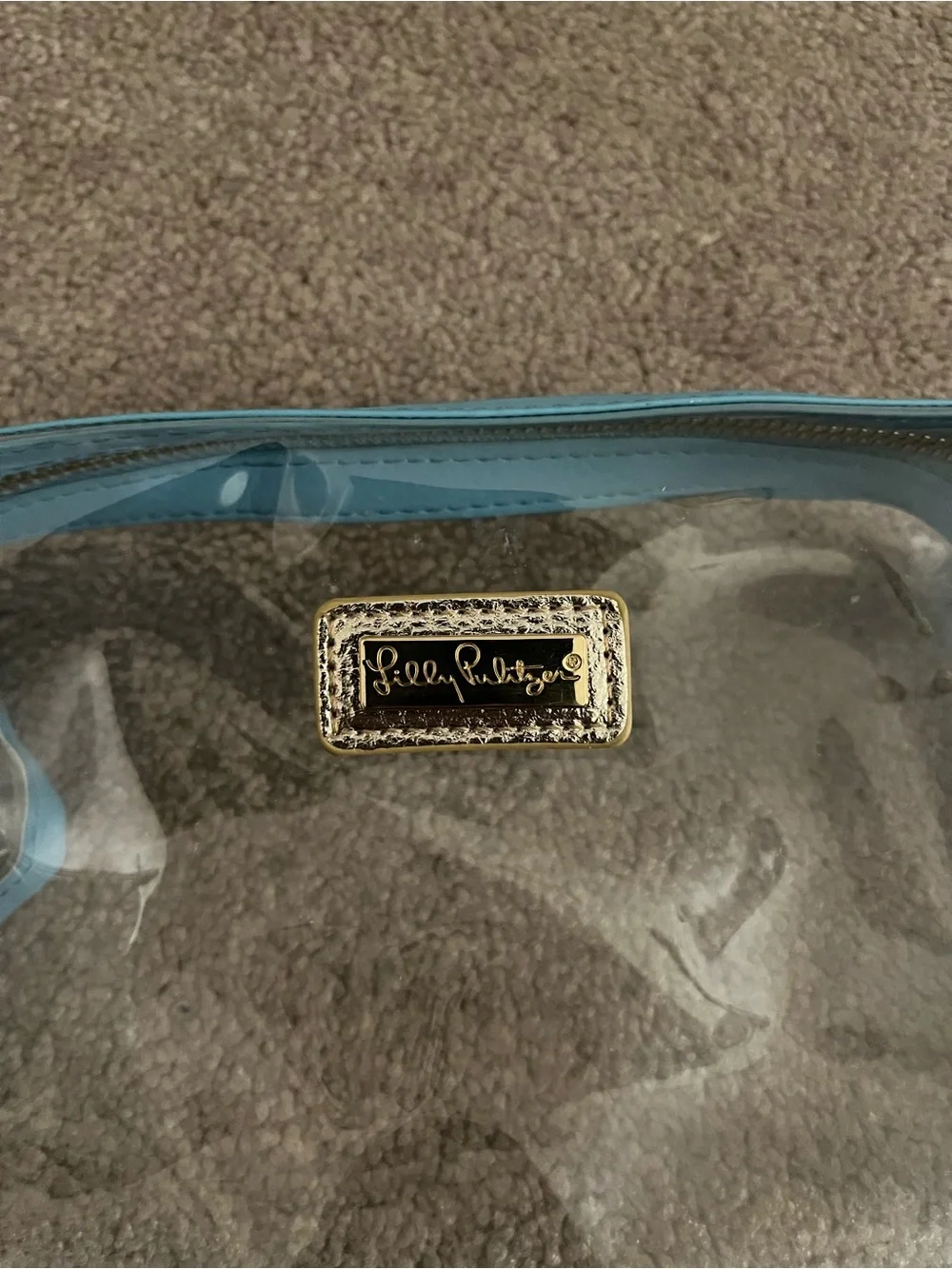 Lily Pulitzer Clear Pencil Pouch, Makeup Bag with Light Blue Trim